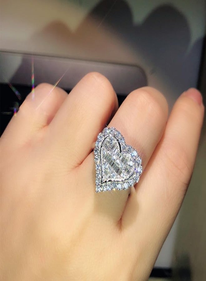 EUJHRTM 925 Sterling Silver Light Luxury Rectangular Love Ring Simulation Diamond Ring Group Set with Diamond Heart Shaped Index Finger Engagement Ring as a Gift for Girlfriend 8 - Image 5
